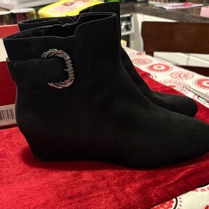 Black Ankle Boots with Silver Buckle new with box never worn size 10 w/fits reg
